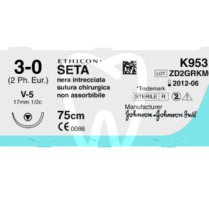 SUTURE ETHICON SETA 3-0; 22mm; 1/2c ATRAUMATICO;    LUNGHEZZA 75cm